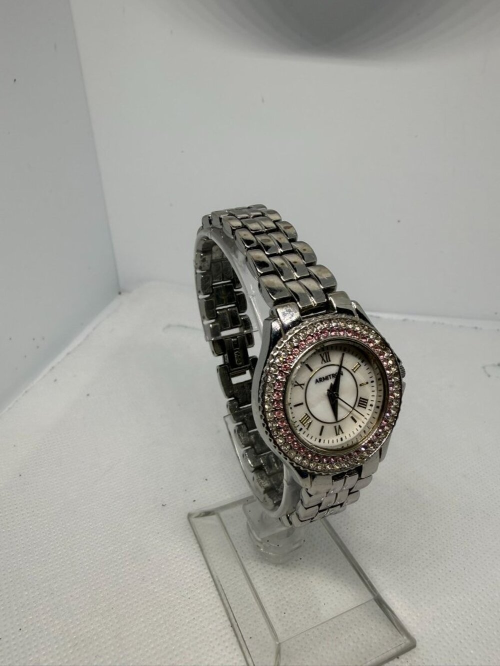 Armitron 75/5332SV Women Silver-Tone Pink & White Crystal Dial Dress Watch - Picture 8 of 11